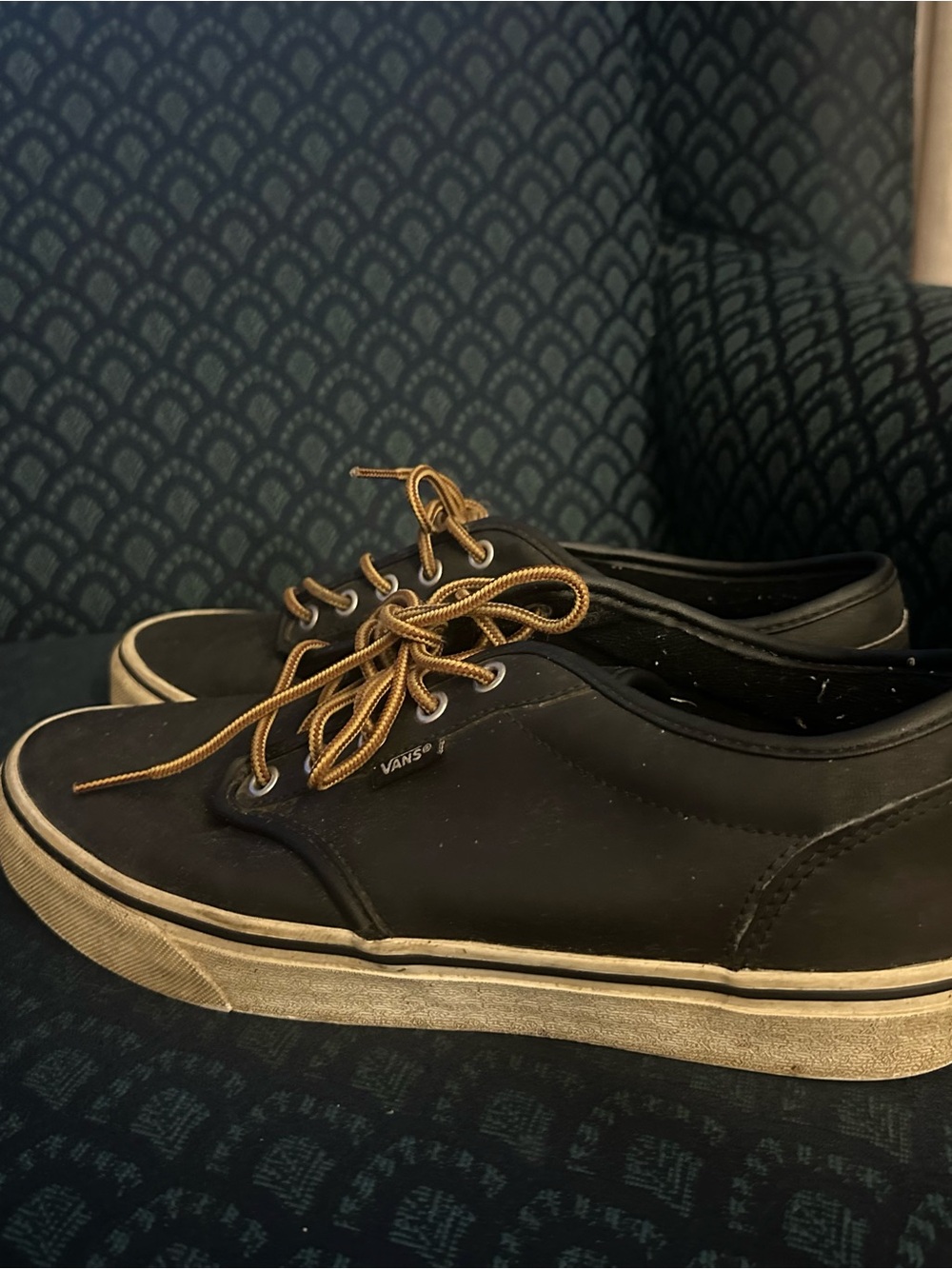 Size 9 Vans Black Low-Top Sneakers with Brown Laces